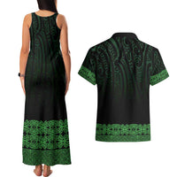 New Zealand Maori Kowhaiwhai Couples Matching Tank Maxi Dress and Hawaiian Shirt Kakariki Maui and Mangopare