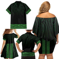 New Zealand Maori Kowhaiwhai Family Matching Off Shoulder Short Dress and Hawaiian Shirt Kakariki Maui and Mangopare