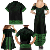 New Zealand Maori Kowhaiwhai Family Matching Summer Maxi Dress and Hawaiian Shirt Kakariki Maui and Mangopare