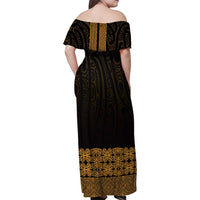 New Zealand Maori Kowhaiwhai Family Matching Off Shoulder Maxi Dress and Hawaiian Shirt Karaka Maui and Mangopare