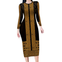New Zealand Maori Kowhaiwhai Long Sleeve Bodycon Dress Karaka Maui and Mangopare