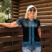 New Zealand Maori Kowhaiwhai Women Polo Shirt Kikorangi Maui and Mangopare