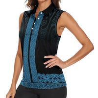 New Zealand Maori Kowhaiwhai Women Sleeveless Polo Shirt Kikorangi Maui and Mangopare