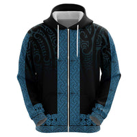 New Zealand Maori Kowhaiwhai Zip Hoodie Kikorangi Maui and Mangopare