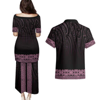 New Zealand Maori Kowhaiwhai Couples Matching Puletasi and Hawaiian Shirt Mawhero Maui and Mangopare