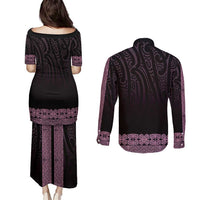 New Zealand Maori Kowhaiwhai Couples Matching Puletasi and Long Sleeve Button Shirt Mawhero Maui and Mangopare