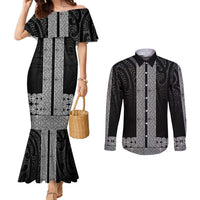 New Zealand Maori Kowhaiwhai Couples Matching Mermaid Dress and Long Sleeve Button Shirt Pango Maui and Mangopare