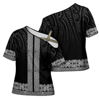 New Zealand Maori Kowhaiwhai Cross Shoulder Shirt Pango Maui and Mangopare - Polynesian Pride