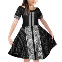 New Zealand Maori Kowhaiwhai Family Matching Off Shoulder Short Dress and Hawaiian Shirt Pango Maui and Mangopare
