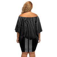 New Zealand Maori Kowhaiwhai Off Shoulder Short Dress Pango Maui and Mangopare