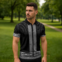 New Zealand Maori Kowhaiwhai Zipper Polo Shirt Pango Maui and Mangopare - Polynesian Pride