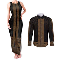 New Zealand Maori Kowhaiwhai Couples Matching Tank Maxi Dress and Long Sleeve Button Shirt Parauri Maui and Mangopare