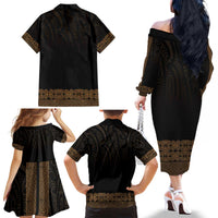 New Zealand Maori Kowhaiwhai Family Matching Off The Shoulder Long Sleeve Dress and Hawaiian Shirt Parauri Maui and Mangopare
