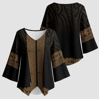 New Zealand Maori Kowhaiwhai Kimono Sleeve Blouse Parauri Maui and Mangopare - Polynesian Pride