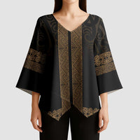 New Zealand Maori Kowhaiwhai Kimono Sleeve Blouse Parauri Maui and Mangopare - Polynesian Pride