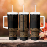 New Zealand Maori Kowhaiwhai Tumbler With Handle Parauri Maui and Mangopare