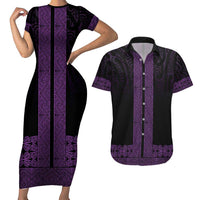 New Zealand Maori Kowhaiwhai Couples Matching Short Sleeve Bodycon Dress and Hawaiian Shirt Waiporoporo Maui and Mangopare
