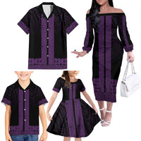 New Zealand Maori Kowhaiwhai Family Matching Off The Shoulder Long Sleeve Dress and Hawaiian Shirt Waiporoporo Maui and Mangopare