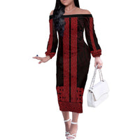 New Zealand Maori Kowhaiwhai Family Matching Off The Shoulder Long Sleeve Dress and Hawaiian Shirt Whero Maui and Mangopare