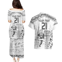 Custom Fiji Black Fern Couples Matching Puletasi and Hawaiian Shirt Maori Warroir with Fijian Masi Pattern