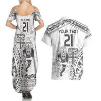 Custom Fiji Black Fern Couples Matching Summer Maxi Dress and Hawaiian Shirt Maori Warroir with Fijian Masi Pattern