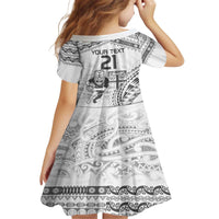 Custom Fiji Black Fern Family Matching Off The Shoulder Long Sleeve Dress and Hawaiian Shirt Maori Warroir with Fijian Masi Pattern