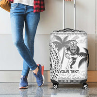 Custom Fiji Black Fern Luggage Cover Maori Warroir with Fijian Masi Pattern