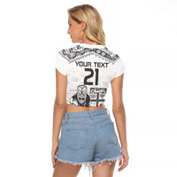 Custom Fiji Black Fern Raglan Cropped T Shirt Maori Warroir with Fijian Masi Pattern