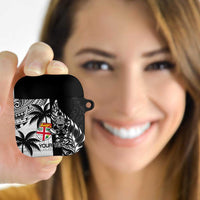Fiji New Zealand Rugby Personalised AirPods Case Maori and Tapa Pattern LT9 Black - Polynesian Pride