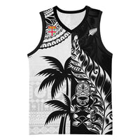 Fiji New Zealand Rugby Personalised Basketball Jersey Maori and Tapa Pattern - Polynesian Pride