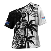 Fiji New Zealand Rugby Personalised Cross Shoulder Shirt Maori and Tapa Pattern - Polynesian Pride