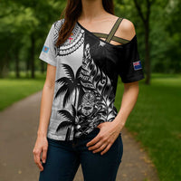 Fiji New Zealand Rugby Personalised Cross Shoulder Shirt Maori and Tapa Pattern - Polynesian Pride