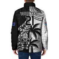 Fiji New Zealand Rugby Personalised Padded Jacket Maori and Tapa Pattern - Polynesian Pride