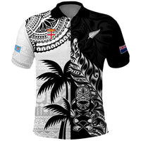 Custom Fiji New Zealand Polo Shirt Maori mix Tapa Pattern Version LT9 Black - Polynesian Pride
