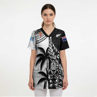 Fiji New Zealand Rugby Personalised Scrub Top Maori and Tapa Pattern - Polynesian Pride