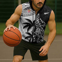 Fiji New Zealand Rugby Personalised Sleeveless Zip Hoodie Maori and Tapa Pattern LT9 - Polynesian Pride