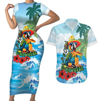 Funny Parrot Margarita Five O'clock Somewhere Couples Matching Short Sleeve Bodycon Dress and Hawaiian Shirt LT9 Blue - Polynesian Pride