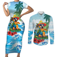 Funny Parrot Margarita Five O'clock Somewhere Couples Matching Short Sleeve Bodycon Dress and Long Sleeve Button Shirt LT9 Blue - Polynesian Pride
