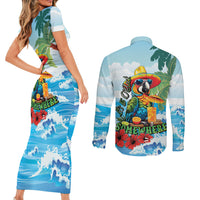 Funny Parrot Margarita Five O'clock Somewhere Couples Matching Short Sleeve Bodycon Dress and Long Sleeve Button Shirt LT9 - Polynesian Pride