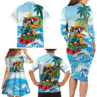 Funny Parrot Margarita Five O'clock Somewhere Family Matching Long Sleeve Bodycon Dress and Hawaiian Shirt