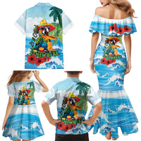 Funny Parrot Margarita Five O'clock Somewhere Family Matching Mermaid Dress and Hawaiian Shirt LT9 Mom's Dress Blue - Polynesian Pride