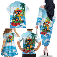 Funny Parrot Margarita Five O'clock Somewhere Family Matching Off The Shoulder Long Sleeve Dress and Hawaiian Shirt LT9 Mom's Dress Blue - Polynesian Pride