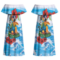 Funny Parrot Margarita Five O'clock Somewhere Family Matching Off Shoulder Maxi Dress and Hawaiian Shirt LT9 Mom's Dress Blue - Polynesian Pride