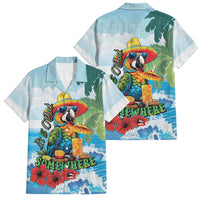 Funny Parrot Margarita Five O'clock Somewhere Family Matching Off Shoulder Short Dress and Hawaiian Shirt LT9 Dad's Shirt - Short Sleeve Blue - Polynesian Pride