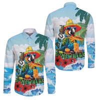 Funny Parrot Margarita Five O'clock Somewhere Family Matching Off Shoulder Short Dress and Hawaiian Shirt LT9 Dad's Shirt - Long Sleeve Blue - Polynesian Pride