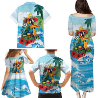 Funny Parrot Margarita Five O'clock Somewhere Family Matching Puletasi and Hawaiian Shirt LT9 Mom's Dress Blue - Polynesian Pride