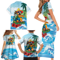 Funny Parrot Margarita Five O'clock Somewhere Family Matching Short Sleeve Bodycon Dress and Hawaiian Shirt LT9 Mom's Dress Blue - Polynesian Pride