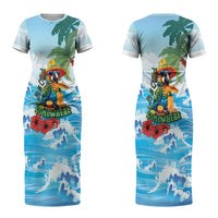 Funny Parrot Margarita Five O'clock Somewhere Family Matching Short Sleeve Bodycon Dress and Hawaiian Shirt LT9 Mom's Dress Blue - Polynesian Pride
