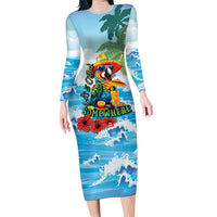 Funny Parrot Margarita Five O'clock Somewhere Long Sleeve Bodycon Dress LT9 Long Dress Blue - Polynesian Pride