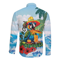 Funny Parrot Margarita Five O'clock Somewhere Long Sleeve Button Shirt LT9 - Polynesian Pride